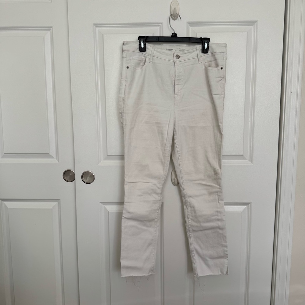 White Denim Old Navy, extra high-rise rockstar, super skinny jeans with slit hem